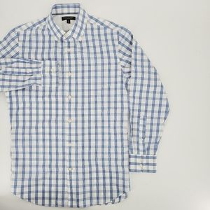 Banana Republic Men's Slim Fit Blue White Black Check Dress Shirt Long Sleeve